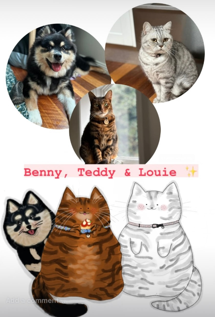 (3 PETS) Custom Pet Portrait! Digital Illustration