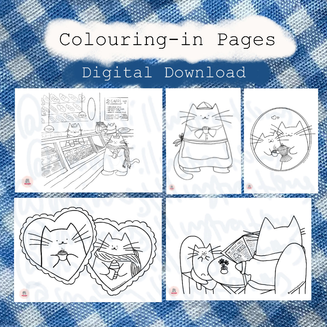 Cat Café Colouring-In Pages x5 (Digital Download)